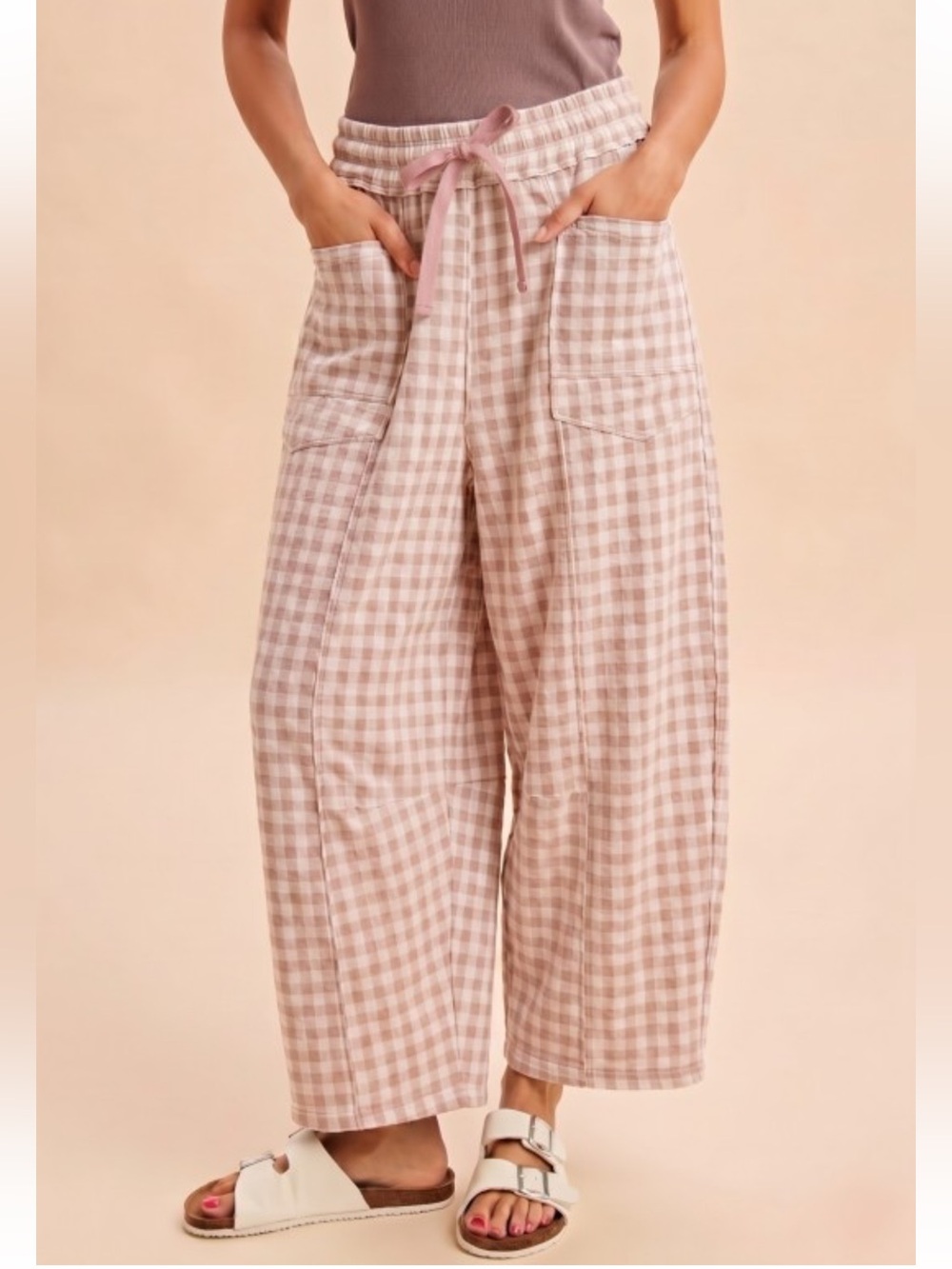 395 ❤️ SOFT BRUSHED CHECK BARREL FIT UTILITY KNIT
PANTS